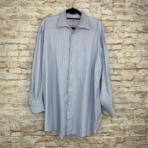 Luciano Barbera blue pinstripe dress shirt 43/17